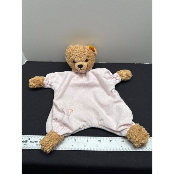 Steiff Bear Pink Dots Flannel Minky Lovey Blanket 12" Soft Plush Babies - Picture 1 of 8